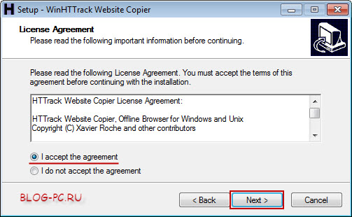 WinHTTrack соглашение