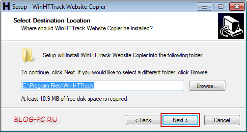 WinHTTrack место установки
