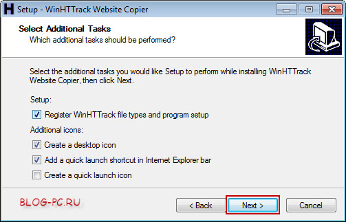 WinHTTrack дополнительные настройки
