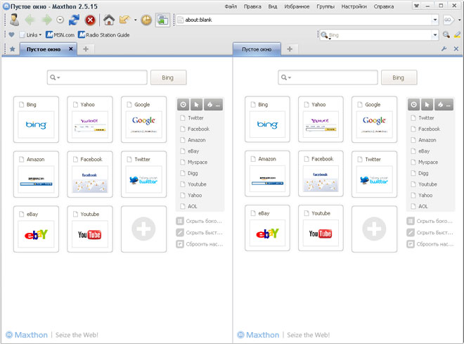 Две страницы в Maxthon