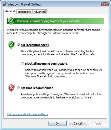 Изменение параметров брандмауэра Windows